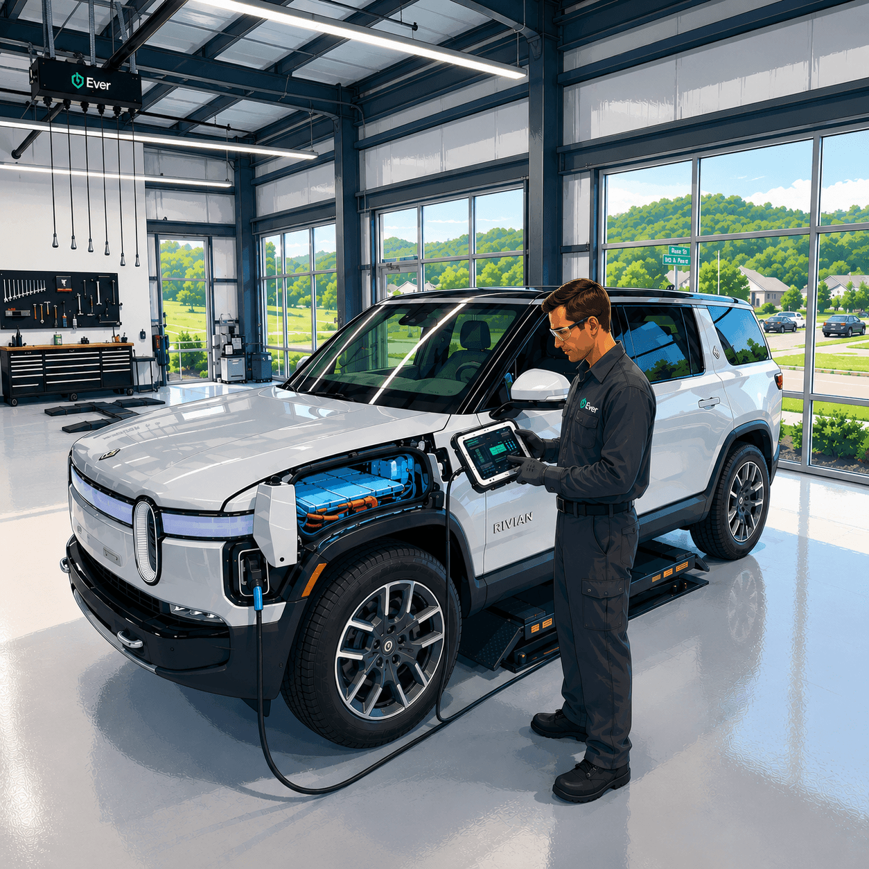 Ever specialist inspecting an electric vehicle